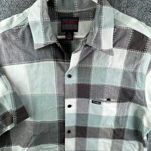 Vintage Fubu Button Up Shirt Gray Plaid Short Sleeve Cotton Patchwork 1X Big